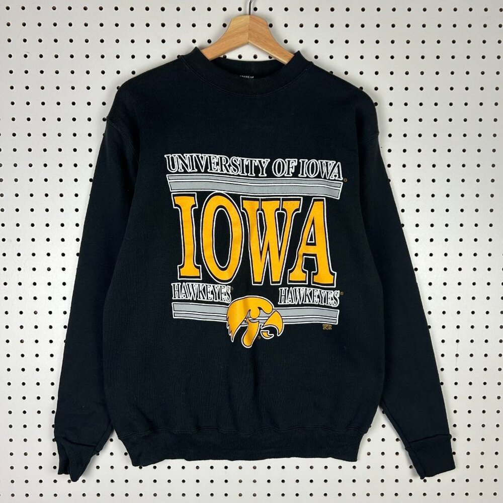 Iowa Hawkeyes Graphic Crewneck Medium‎ USA Made Sweatshirt 90s Black University